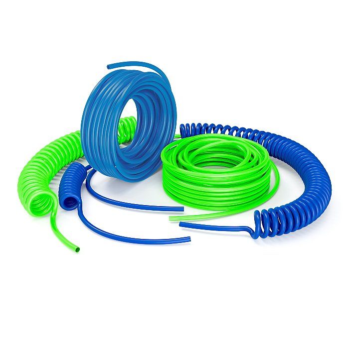 
Straight/spiral braided and non-braided polyurethane (PUR) and rubber (EPDM) hoses for compressed air