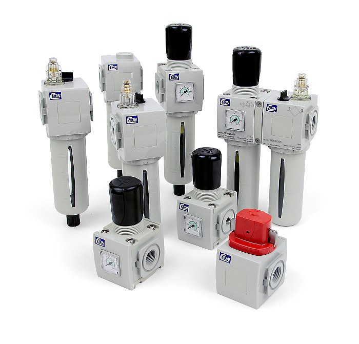 
Filters, regulators and lubricators for compressed air quality control